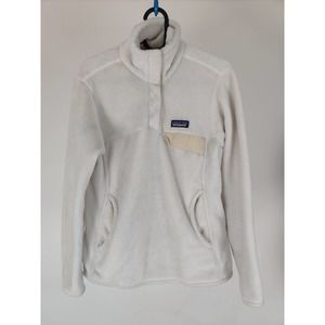 (V) Patagonia Women sweater Polartec thermal pro winter warm fleece white sz S